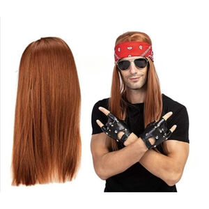 Rocker Halloween Costume 7 Pc Wig Tattoo Sleeves Gloves